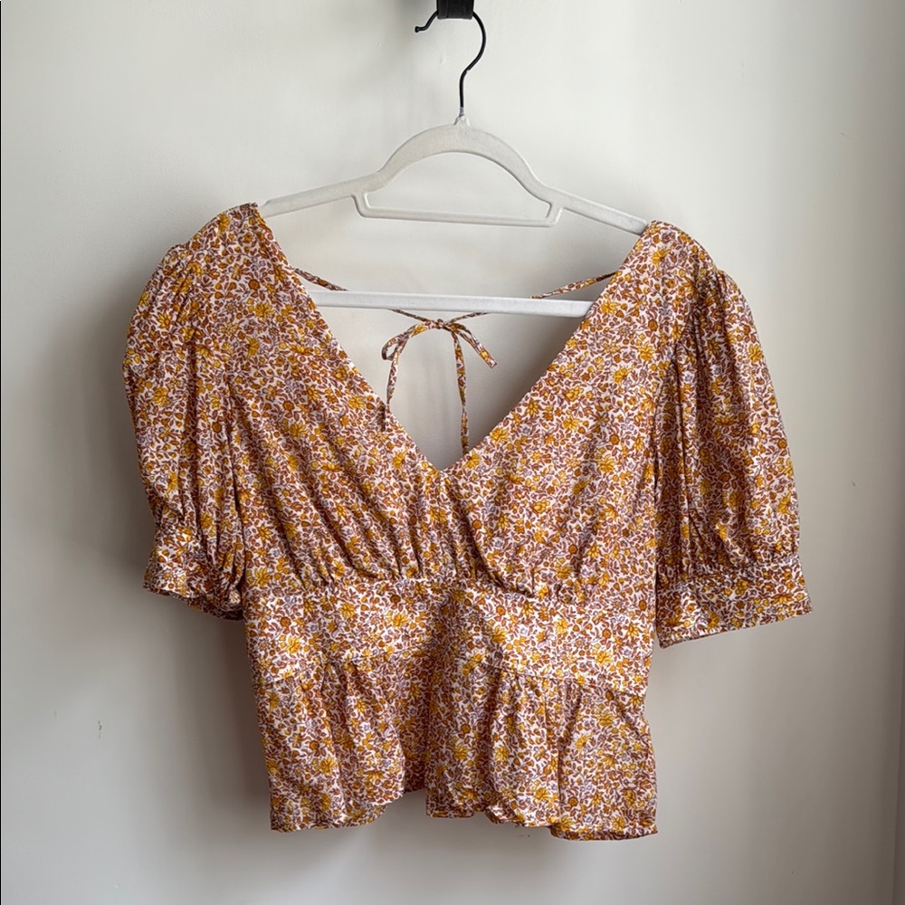 J. Crew Orange Puff Sleeve Crop Blouse